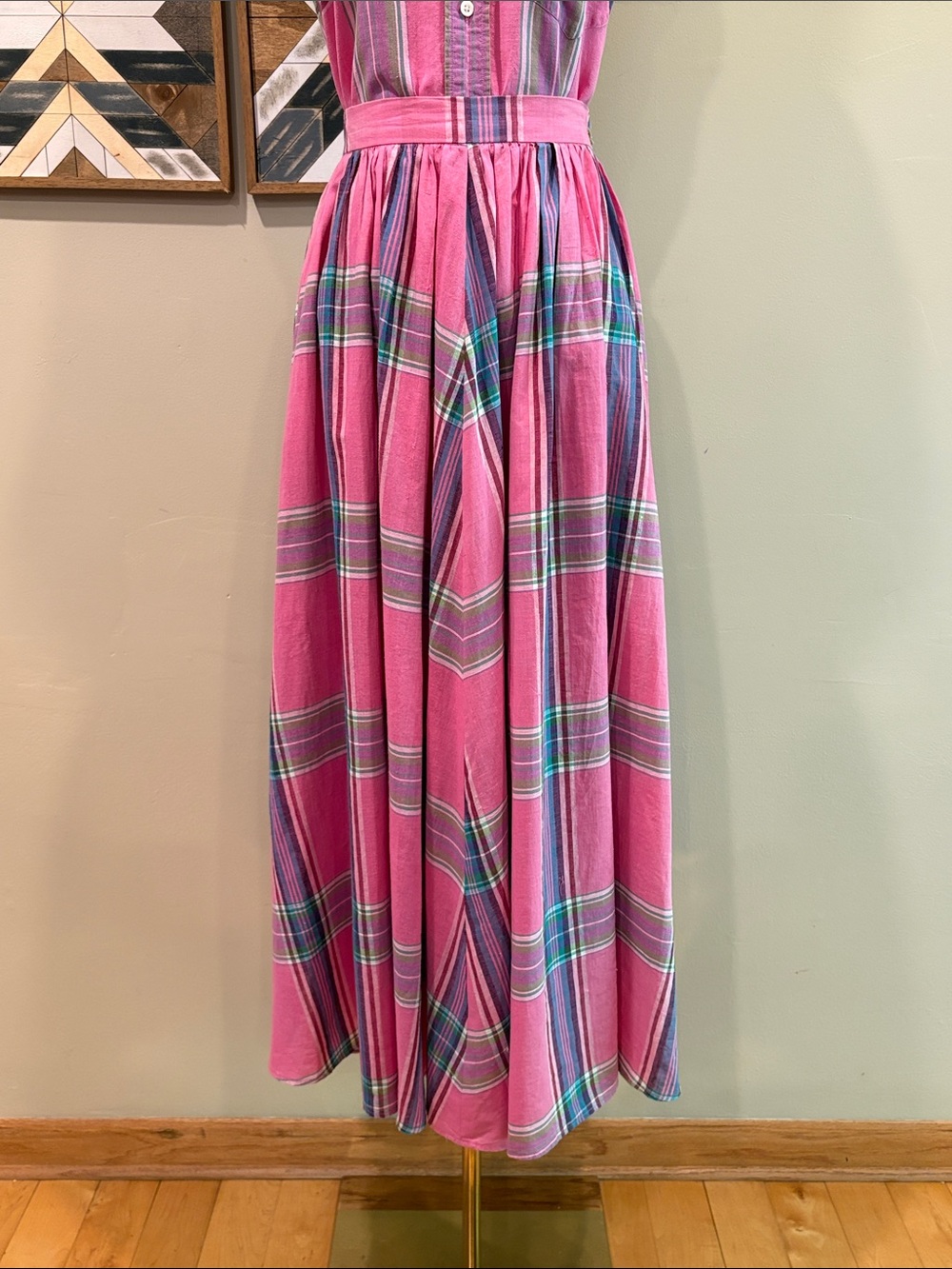 Vintage Ralph Lauren Blue Label 80s Pink Plaid Sleeveless Top + Maxi Skirt Set - Picture 3 of 16